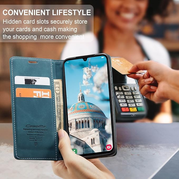 for Samsung Galaxy A15 Case, Flip Wallet Leather Case with Card Holder Magnetic Closure Shockproof Kickstand Protective Phone Cases Cover for Samsung A15,Blue-Green