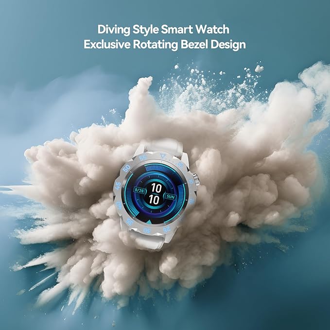 KAVVO Oyster Urban Smart Watch for Men, 46mm Fitness Smartwatch with Blood Oxygen Heart Rate Sleep Monitor, Multiple Sports Modes Tracker for Android iOS Phones (Raw White)