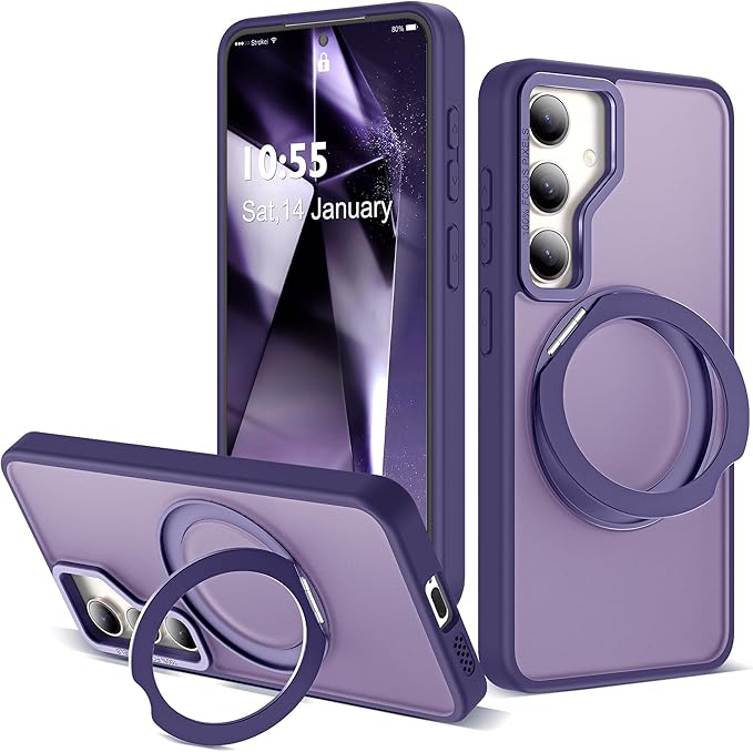 Compatible with Samsung Galaxy S24 Case with 360Rotatable Magnetic Ring Stand Compatible with Mag-Safe Military Protection Shockproof Translucent Phone Case for S24 6.2",Dark Purple