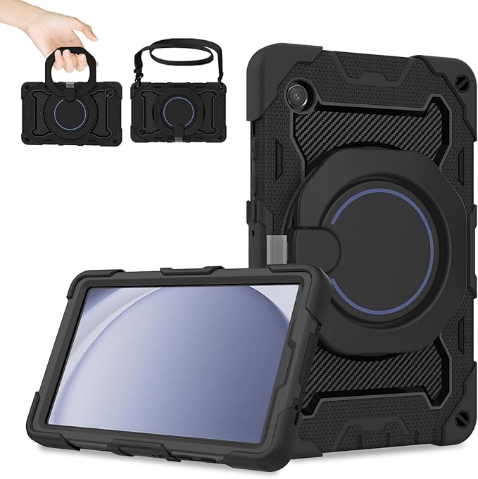 ROISKIN Case for Samsung Galaxy Tab A9 (8.7 Inch) with HD Screen Protector & Shoulder Strap,Kids Friendly Case for Samsung Tablet A9 SM-X110/X115/X117 with 360 Kickstand,Heavy Duty Drop Protection