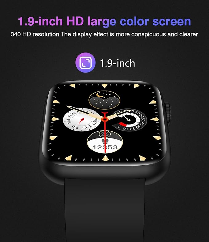 Smart Watch with Bluetooth Call Answer/Dial for Men Women,1.9'' HD Full Touch Screen Fitness Tracker, Smartwatch with Heart Rate Blood Pressure Blood Oxygen Sleep Monitor for Android and iPhone Black