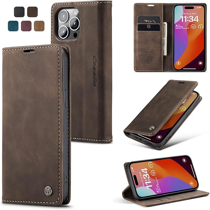for iPhone 15 Pro Max Case, Flip Wallet Leather Case with Card Holder Magnetic Closure Shockproof Kickstand Protective Phone Cases Cover for iPhone 15 Pro Max, Coffee