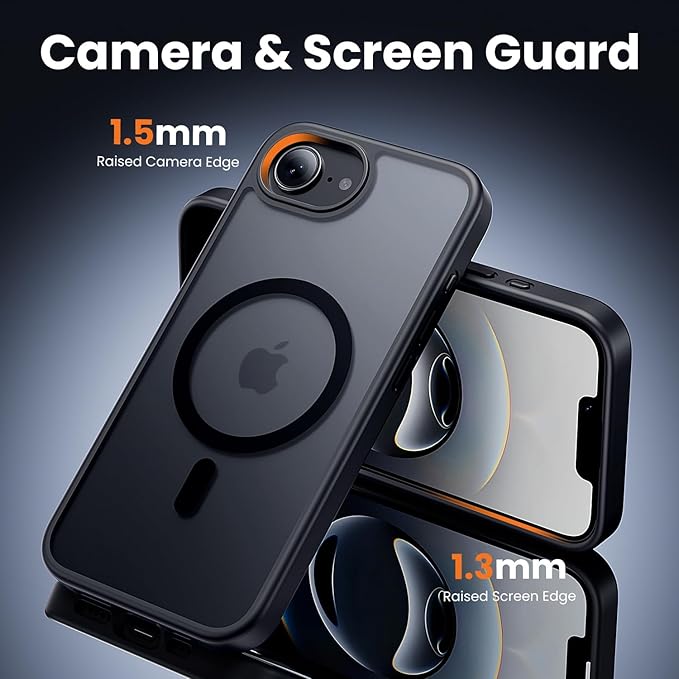 3 in 1 for iPhone 16 E Case, Screen Protector*2,Matte Skin Feeling Back Cover Military-Grade Protection for iPhone 16e Phone Case 6.1 inch Matte Black