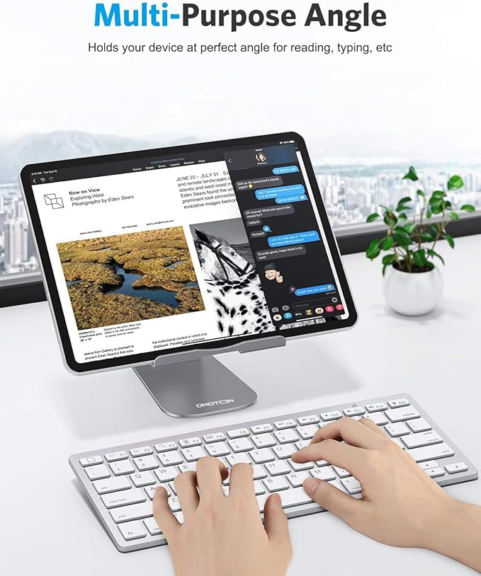 OMOTON Tablet Stand Holder Angle Adjustable, T1 Desktop Aluminum Tablet Dock Cradle Compatible with iPad Air/Mini/Pro 11/12.9, iPad 10.2, Samsung Tab and More UP to 12.9'', Grey