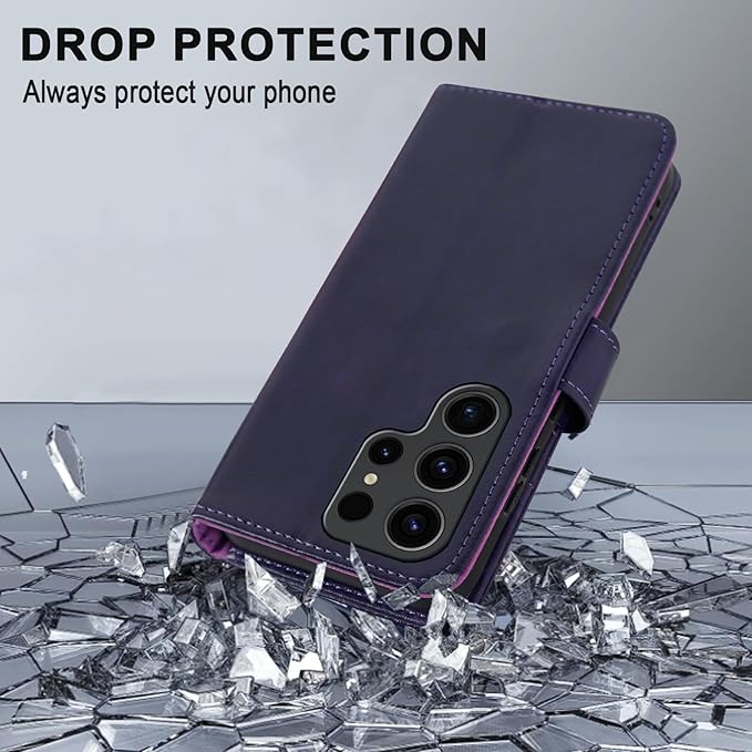 MONASAY Wallet Case Compatible for Galaxy S23 Ultra 5G,[RFID Blocking] Flip Folio Leather Cell Phone Cover with Credit Card Holder, 6.8 inch, Purple
