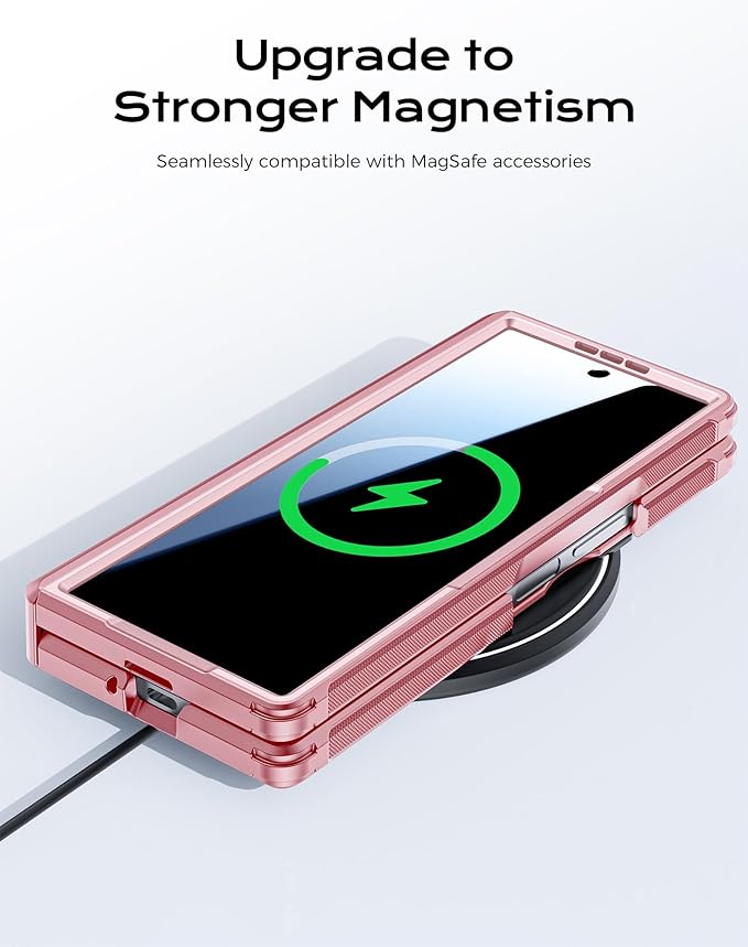 for Galaxy Z Fold 6 Case, S Pen Holder & Privacy Screen Protector & Kickstand & Hinge Protection, Slim Rugged Military-Grade Shockproof Protective Phone Case for Samsung Fold 6 Case (Pink)