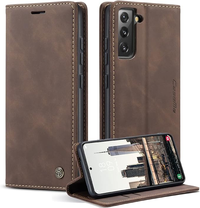 for Samsung Galaxy S22 Case, Flip Wallet Leather Case with Card Holder Magnetic Closure Shockproof Kickstand Protective Phone Cases Cover for Samsung S22,Coffee