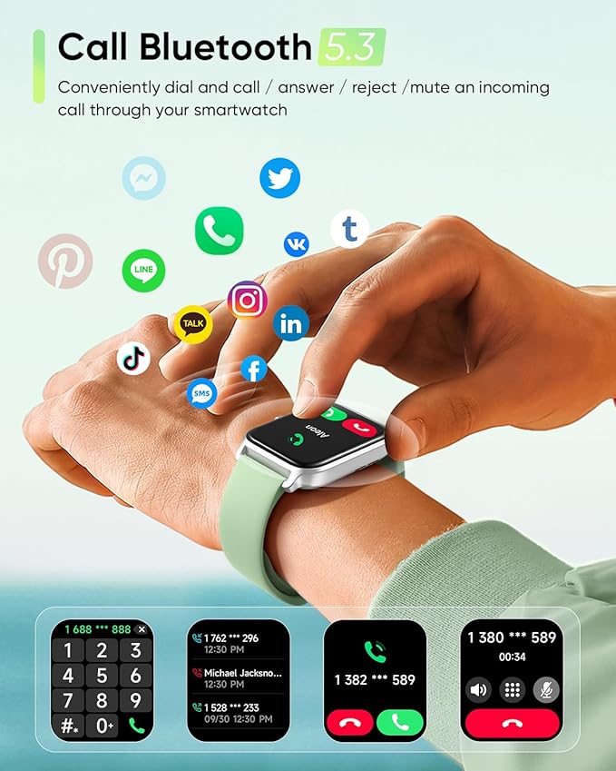 Fitpolo Smart Watch for Men Women Android, Alexa Built-in [1.8" HD Screen] IP68 Waterproof Fitness Watch Bluetooth Call for Android & iPhone with Heart Rate/Sleep/SpO2 Monitor - Green