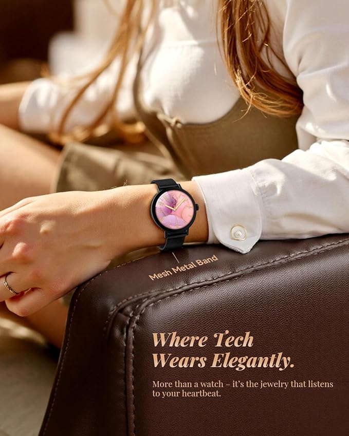 Smart Watch for Women with Two Bands, Fitness Tracker Watch, Heart Rate Monitor, Step Counter, Android & iOS Phones Compatible, Answer/Make Calls, HD Touchscreen, IP68 Waterproof, Black