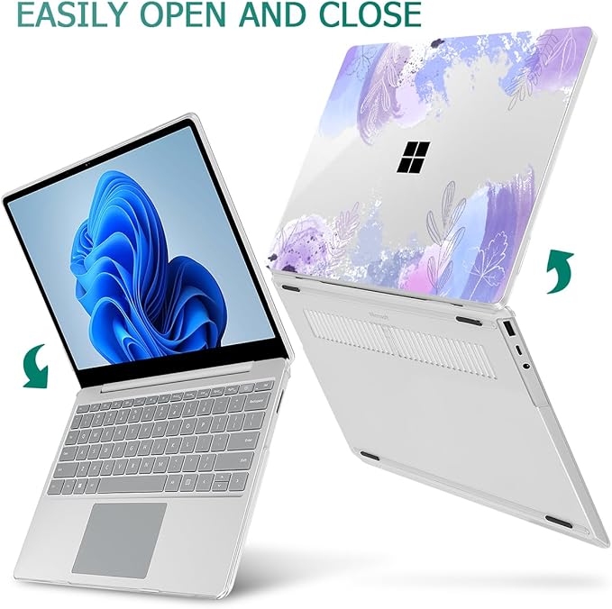 Tuiklol Case for 12.4 Inch Microsoft Surface Laptop Go 3/2 / 1 2023-2020 Releases, Plastic Hard Shell Case with Screen Protector and Keyborad Cover +Dust Plugs Model 2013/1943,Inset Flora