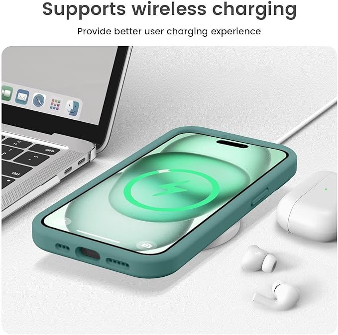 Vooii Compatible with iPhone 15 Case, Upgrade Defender Liquid Silicone, [Enhanced Camera Protection] [Soft Anti-Scratch Microfiber Lining] Shockproof Phone Case for iPhone 15 6.1 inch - Pine Green