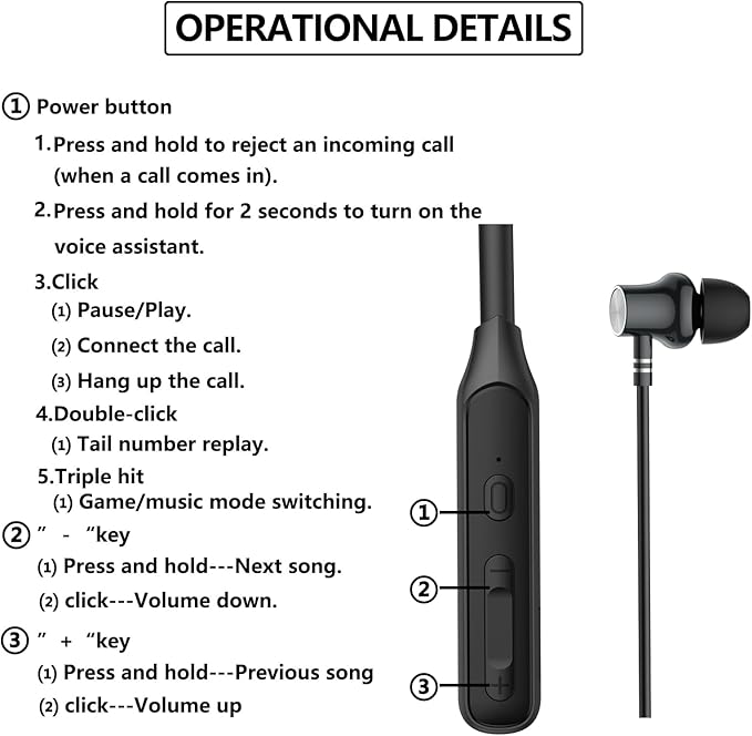 Wireless Earbuds Neckband，V5.2 with Microphone, 35 Hours Playtime, in-Ear Neckband Bluetooth Earbuds，IPX7 sweatproof deep bass is Used for Music Phone Sports. (Black)