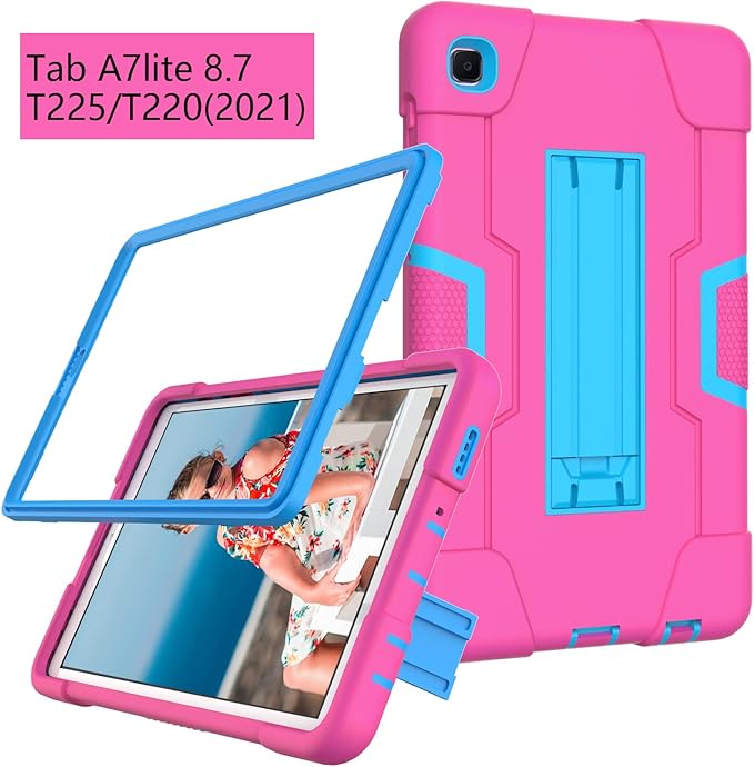 Case for Samsung Galaxy Tab A7 Lite 8.7 Inch 2021, Duty Rugged Shockproof Silicone and PC Protective Case for Galaxy Tab A7 Lite 8.7" 2021 (SM-T220/T225) (Rose red+Blue)