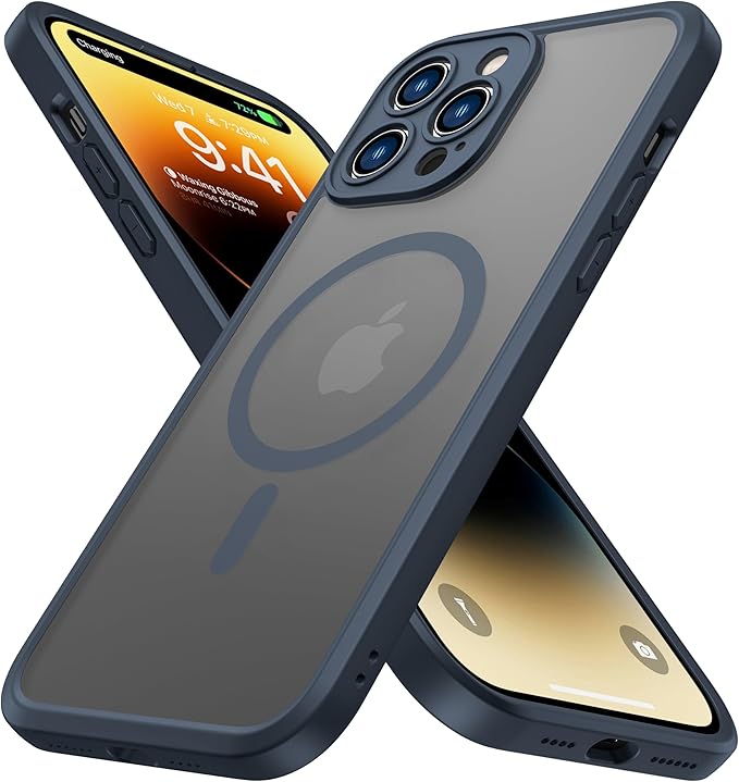 ImpactStrong Magnetic Guard Designed for iPhone 14 Pro Max Case [Camera Protection] [Military Grade Drop Tested] [Compatible with MagSafe] Slim Translucent Matte Phone Case (6.7") - Navy Blue
