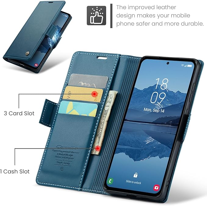 for Samsung Galaxy A55 5G Case, Premium PU Leather Wallet Case Flip Cover with [RFID Blocking][Card Holder][Stand Function] Shockproof Protective for Samsung Galaxy A55, Blue