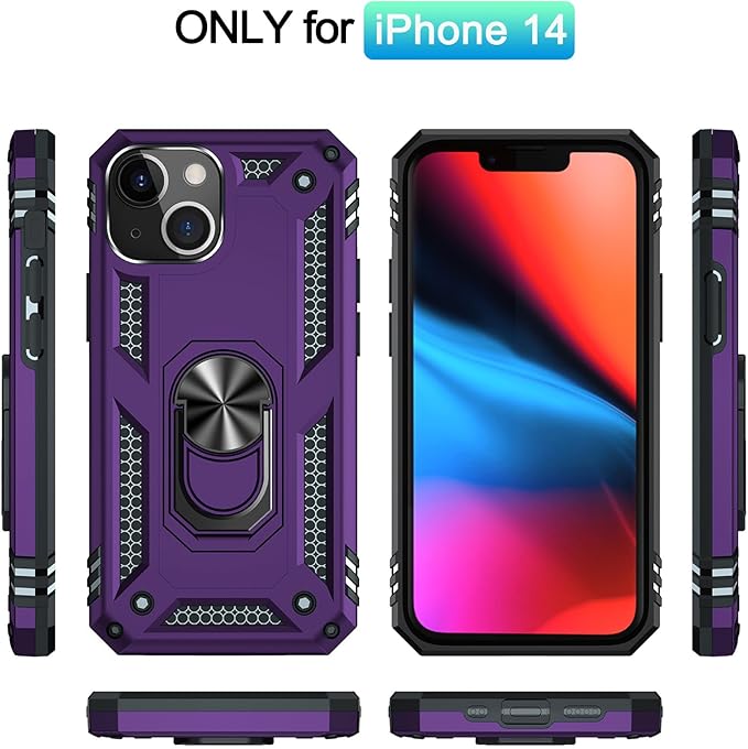 ADDIT Phone Case for iPhone 14 Case,with Kickstand Ring,Adjustable Stand,Military Grade,Heavy Duty Protection,Shockproof,Anti-Fingerprint,Support Magnet Car Mount,Purple