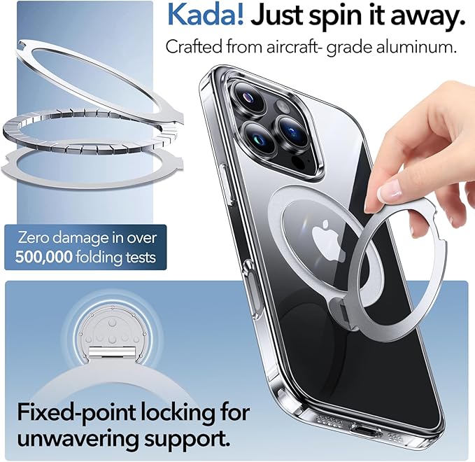 Anqrp 360° All-in-ONE Crystal Clear Case for iPhone 16 Pro Max with Rotatable Magnetic Stand, Compatible with MagSafe, Anti-Yellowing Transparent MIL-Grade Shockproof Phone Case for iPhone 16 Pro Max