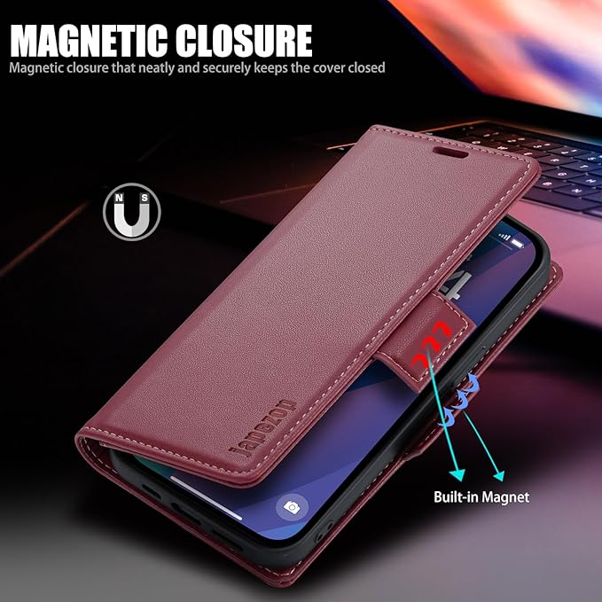 japezop iPhone 15 Pro 5G Wallet Case with [RFID Blocking],Card Holder Kickstand Magnetic,Leather Flip Case Wallet for iPhone 15 Pro 5G 6.1 Inch (Fashion Red)