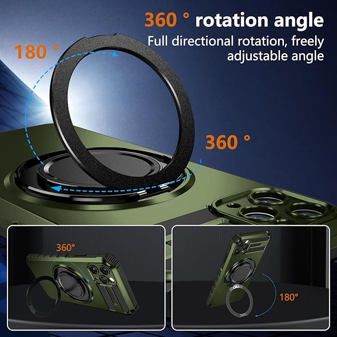 for iPhone 13 Pro Max Case Magnetic Compatible with Wireless Charging,13 ProMax Case with 2 Screen Protectors,Built-in Kickstand Ring Military Grade Drop Shockproof Heavy Duty Protection Green
