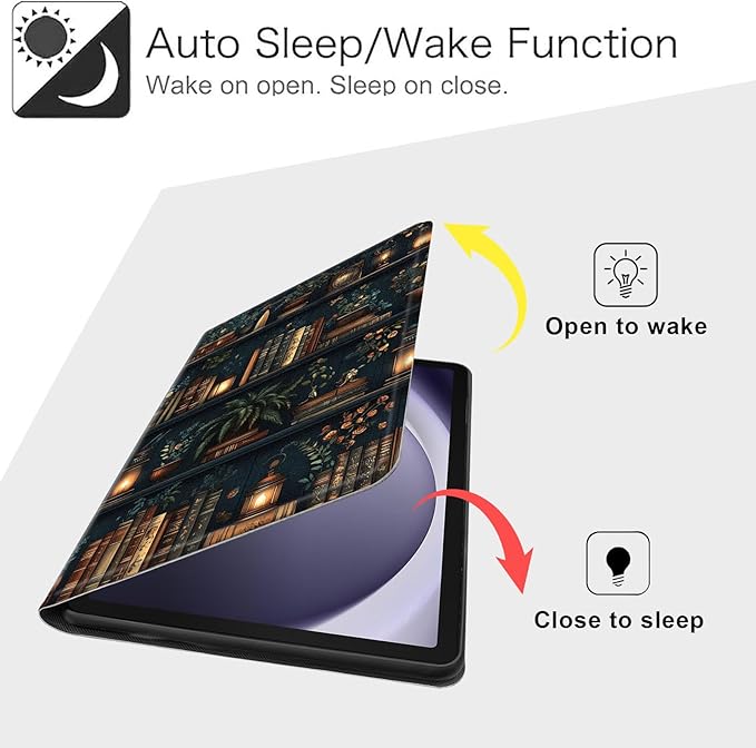 Case for Samsung Galaxy Tab A9 8.7-Inch 2023, Slim PU Leather Stand Cover with Auto Wake/Sleep, Multi-Angle Viewing & Shockproof, Hand Drawn Bookshelv