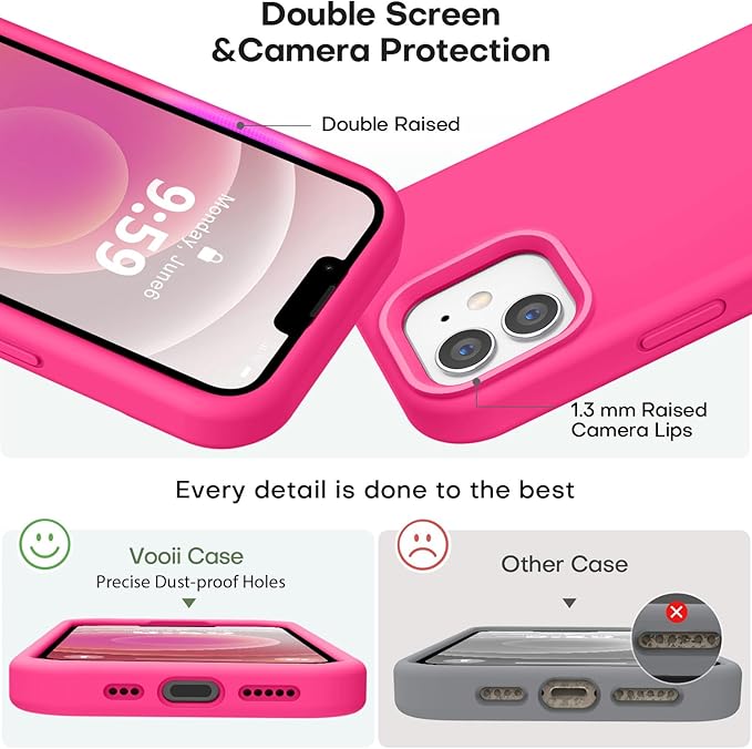 Vooii Compatible with iPhone 12 Case/iPhone 12 Pro Case, Liquid Silicone Upgrade [Soft Anti-Scratch Microfiber Lining] [Shockproof Drop Protection] Phone Case 6.1 inch - Hot Pink