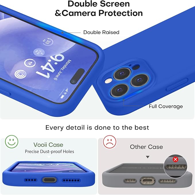 Vooii Compatible with iPhone 15 Pro Max Case, Upgraded Premium Silicone, [Camera Protection] [Soft Anti-Scratch Microfiber Lining] Shockproof Phone Case for iPhone 15 Pro Max 6.7 inch - Klein Blue