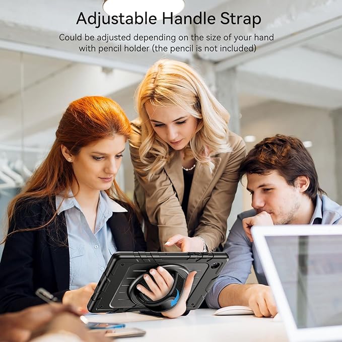 for Samsung Galaxy Tablet A8 Case 10.5 inch 2022 SM-X200/X205/X207 with Screen Protector [360 Rotating Stand] &Hand Shoulder Strap Shockproof Rugged Protective Cover|Black