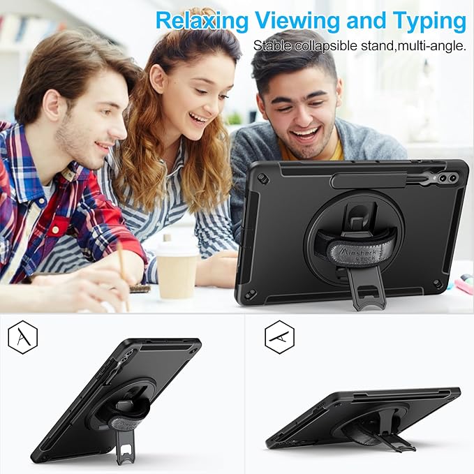 Case for Galaxy Tab S10 Ultra/S9 Ultra/S8 Ultra 14.6 INCH: TPU Protective Cover for Samsung Tablet S9 Ultra/S8 Ultra 14.6" with Stand - Handle - Shoulder Strap - S Pen Holder- Black