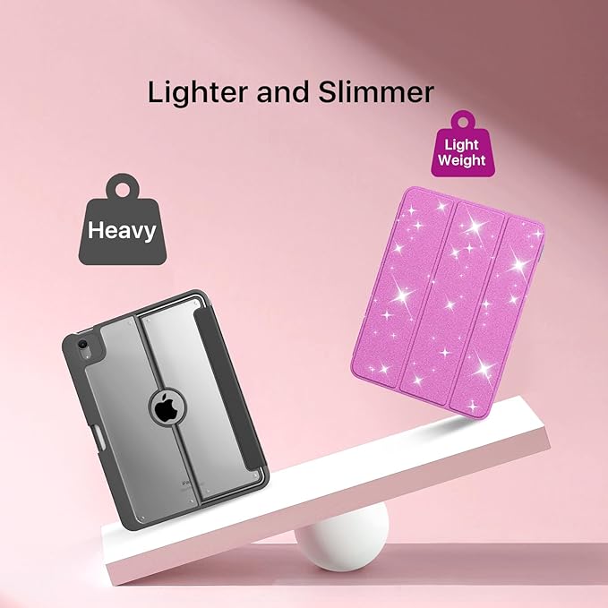 MoKo for iPad (A16) 11th Generation Case 11 Inch 2025, iPad 10th Gen Case 10.9 Inch 2022 with Pencil Holder, Slim Light Trifold Protective Cover with Hard PC Translucent Back Shell, Glitter Purple