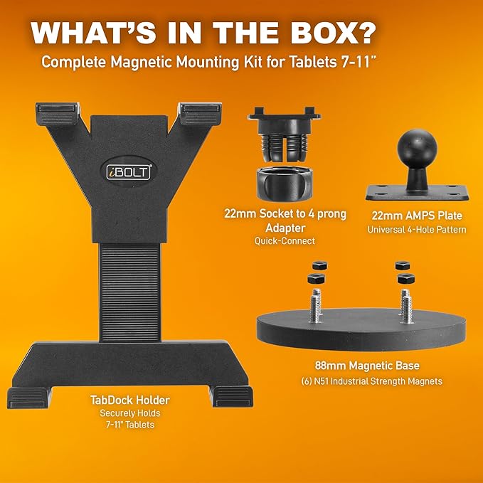 iBOLT TabDock MagDock- Heavy Duty Magnetic Mount for All 7-11 inch Tablets- Great for fridges, Restaurants, Automotive, Workout Equipment, or Any Magnetic Metal Surface