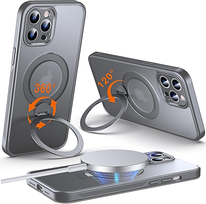 360° O-Ring MagStander for iPhone 12 Pro Max Case with Magnetic Kickstand Ring Holder [Compatible with MagSafe][360°Rotate Stand][Military Shockproof] iPhone 12 Pro Max Phone Cover Grey