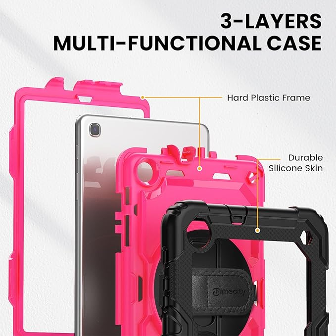 Timecity Case for Galaxy Tab A 8.4 Inch 2020, SM-T307 Case, with Stylus Holder Screen Protector/Swivel Stand/Hand Strap/Shoulder Strap, Heavy Duty Protective Tablet Case for SM-T307U- Rose
