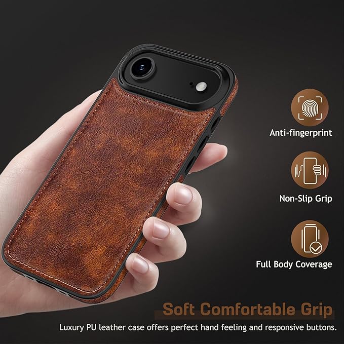 LOHASIC for iPhone 17 Air Case, Vintage Leather Thin Slim Luxury PU Soft Flexible Bumper Non-Slip Grip Protective Cover Men Women Phone Case for iPhone 17 Air 6.5" 2025 - Retro Brown