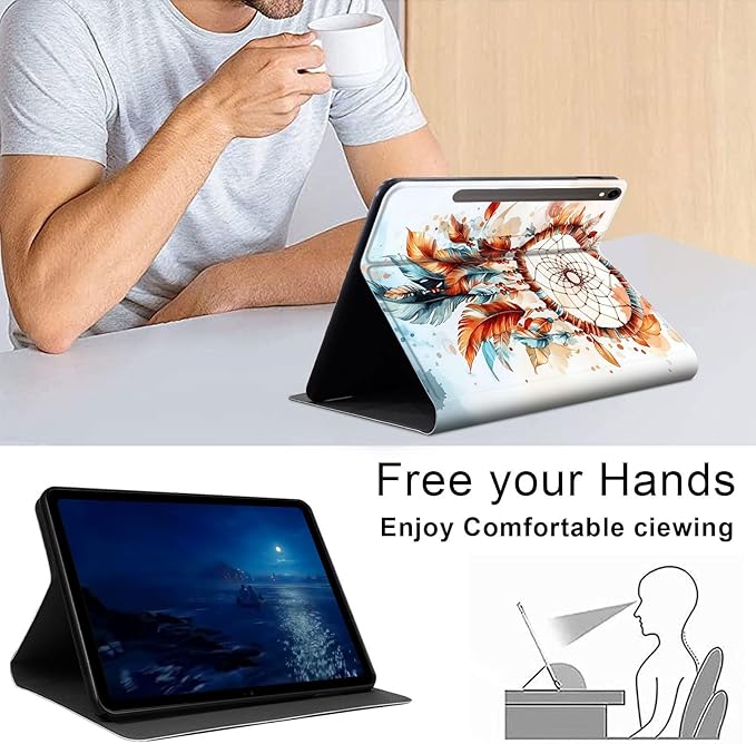 Case for Samsung Galaxy Tab S10 FE/ S9 FE 5G 10.9 Inch/Tab S9 11 Inch, Slim PU Leather Stand Cover with Auto Wake/Sleep, Multi-Angle Viewing & Shockproof, Dreamcatcher