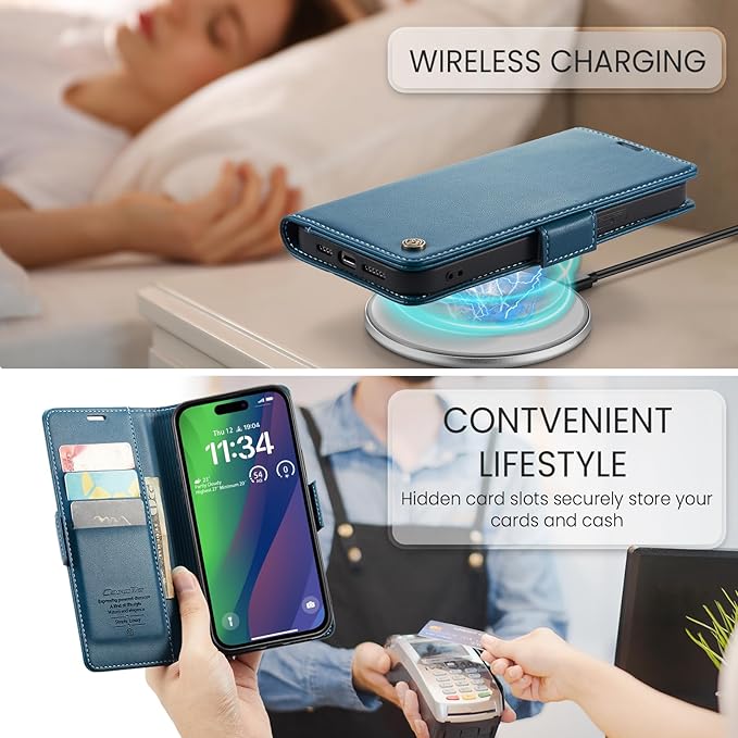 for iPhone 15 Plus Case, Premium PU Leather Wallet Case Flip Cover with [RFID Blocking][Card Holder][Stand Function] Shockproof Protective for iPhone 15 Plus, Blue