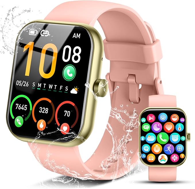 Smart Watch for Men Women, 2025 Release (Answer/Make Call) 1.96" HD Fitness Tracker Running Watch,Waterproof, Pedometer,Step/Sleep/Heart Rate Monitor,110+ Sport Mode Smartwatch for Android Phone,Pink