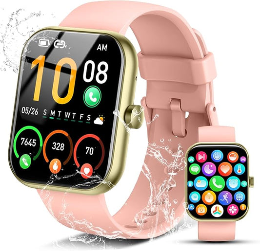 Smart Watch for Men Women, 2025 Release (Answer/Make Call) 1.96" HD Fitness Tracker Running Watch,Waterproof, Pedometer,Step/Sleep/Heart Rate Monitor,110+ Sport Mode Smartwatch for Android Phone,Pink