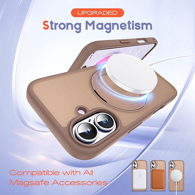 Designed for iPhone 15 Pro Max Case with Magnetic Ring Stand [Compatible with Mag-Safe] [Military Drop Protection] Shockproof Translucent Phone Cover 6.7" for Women Men,Brown