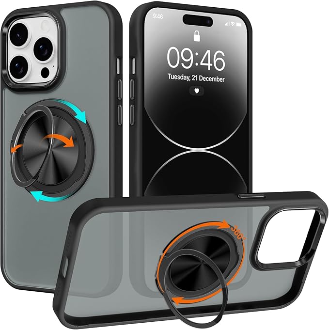 ZIYE Black Case for iPhone 14 Pro Max Case with Stand [Compatible with MagSafe] Slim Heavy Duty Protection Military Grade Shockproof Magnetic Cover with 360 Rotatable Ring Kickstand for Women Men