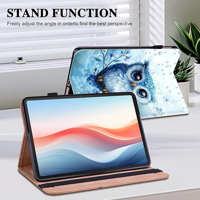 Case for Samsung Galaxy Tab A7 10.4 Inch 2022 2020 (SM-T500/T505/T507) Tablet with Pencil Holder, Multiangle Stand Wallet Design Cover, Rainy Owl
