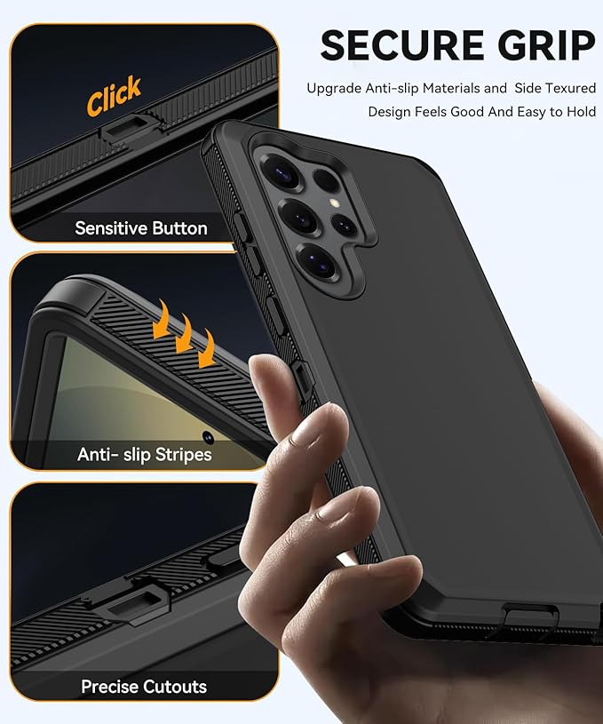 for Samsung Galaxy S25 Ultra Case, Full Body Rugged Military Drop Protection Bumper Heavy Duty Shockproof Anti-Scratch Protective Cover Phone Case for Galaxy S25 Ultra 5G (Black)