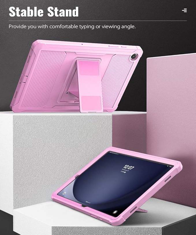 MoKo Case Fit Galaxy Tab A9 Plus 11-Inch 2023 (SM-X210/X216/X218), Shockproof Full Body Rugged Stand Back Cover Built-in Screen Protector Fit Galaxy Tab A9+ 11" 2023, Flowers Pink