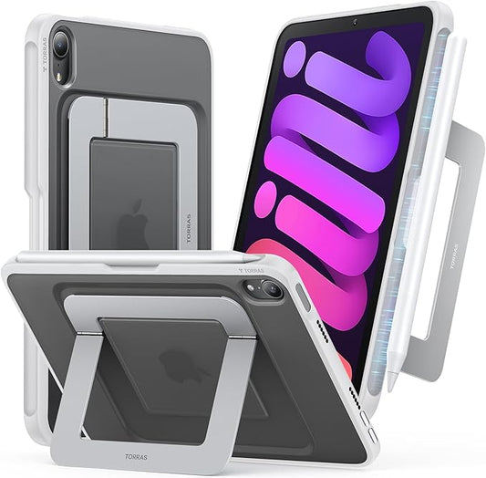 TORRAS for iPad Mini 7 A17 Pro Case, iPad Mini 6 Case with Pencil Holder, Ultra Stable Stand, Multiple Adjustable Viewing Angles, Slim Protective Kickstand Cover, Translucent iPad Mini 6th Case, White