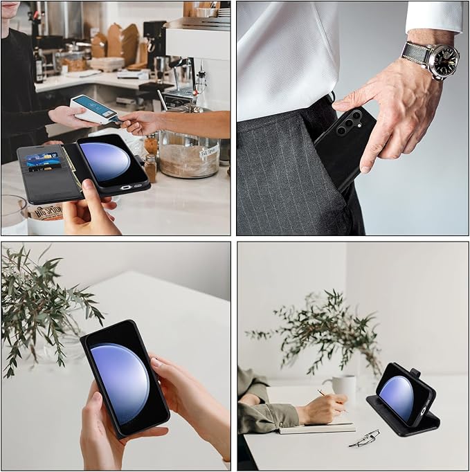 MONASAY Wallet Case Fit for Samsung Galaxy S23 FE 6.4 inch 5G,[RFID Blocking] Flip Folio Leather Cell Phone Cover with Credit Card Holder, Black