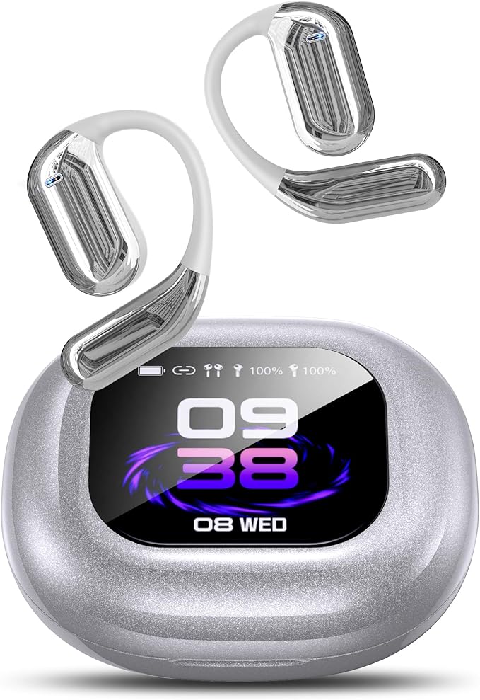 AI Language Translation Earbuds, Bluetooth 5.4 Headphones Translator for 144 Languages & Accents, OWS LCD Touch Screen Real-Time Earphones Fit iOS and Android Ideal for Travel Business Learning,Silver