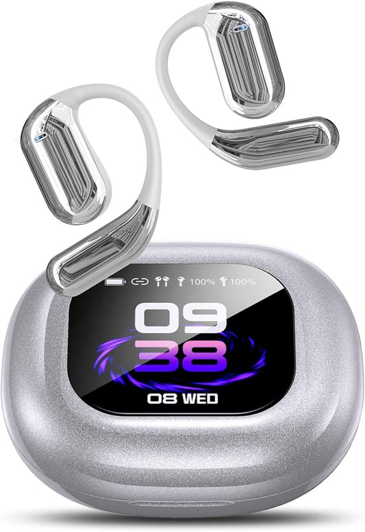 AI Language Translation Earbuds, Bluetooth 5.4 Headphones Translator for 144 Languages & Accents, OWS LCD Touch Screen Real-Time Earphones Fit iOS and Android Ideal for Travel Business Learning,Silver