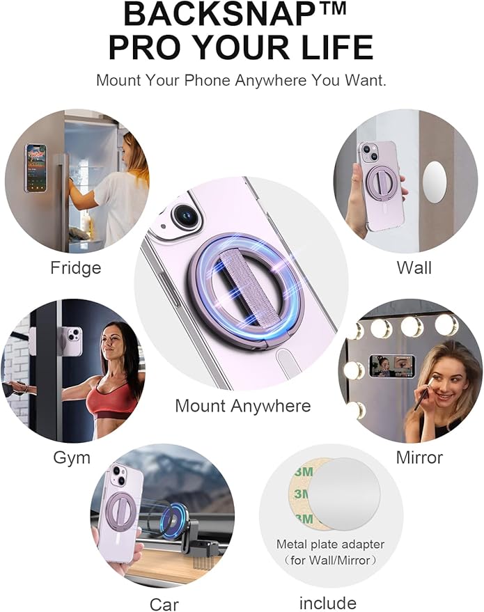 EWA MagOne Ultra for Magsafe Phone Grip Kickstand [Replaceable Elastic Finger Loop], Mag Safe Ring Holder Stand, Two-Sided Magnetic Phone Accessories for iPhone 17,16,15,14,13,12 Pro/Max/Plus-Purple