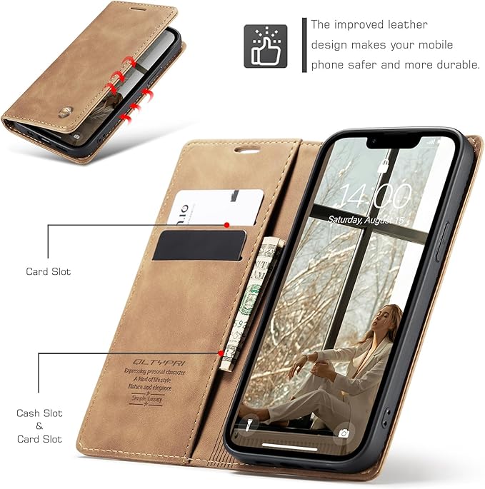 QLTYPRI Case for iPhone 16e, Vintage PU Leather Wallet Case Card Slot Kickstand Magnetic Closure Shockproof Flip Folio Cover for iPhone 16e - Brown