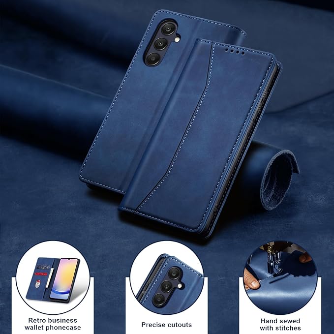 Jasonyu Flip Wallet Case for Samsung Galaxy A25 5G,Leather Magnetic Folio Cover with Card Holder,Kickstand - TPU Shockproof Durable Protective Phone Case,Blue