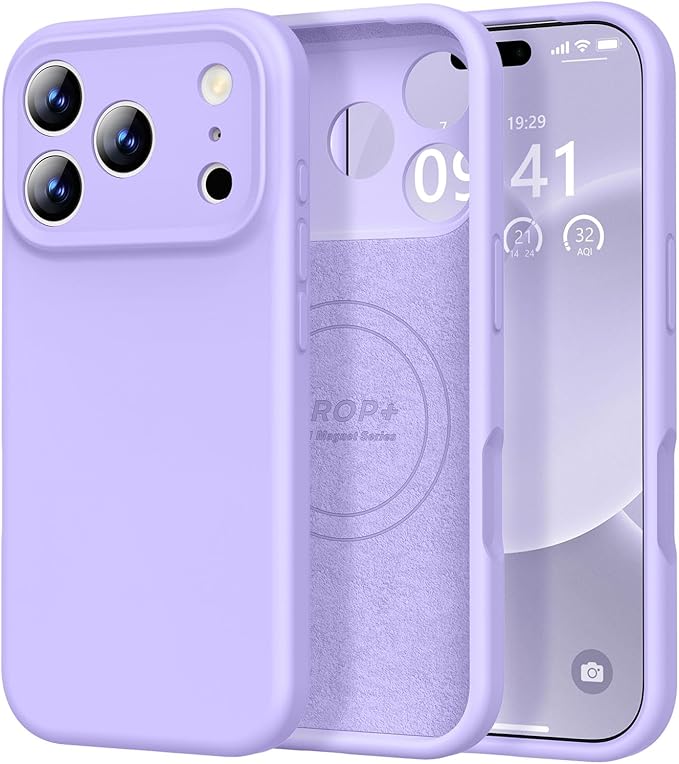 Vooii Magnetic Compatible with iPhone 17 Pro Max Case (Compatible with Magsafe) (Upgraded Camera Protection) Liquid Silicone Shockproof Full Body Protective Phone Cover for Women Men, Light Purple